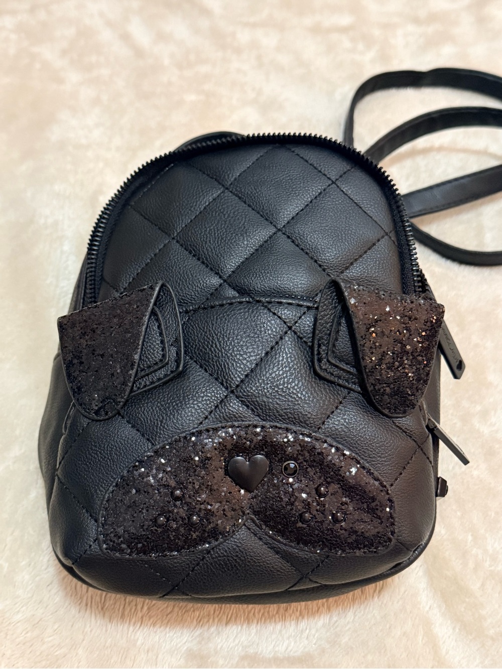Black Quilted Crossbody Bag with Glitter Accent-